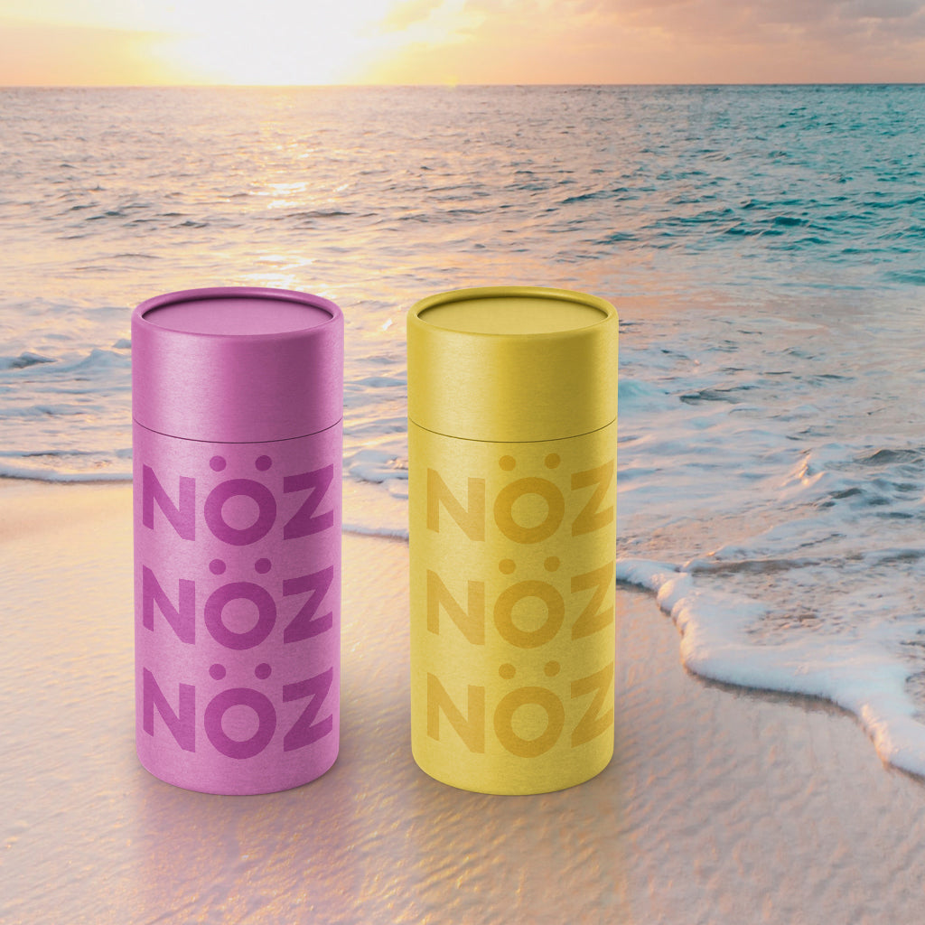 Purple| Yellow NÖZ reef safe sunscreen spf 30-50 collection near beach 